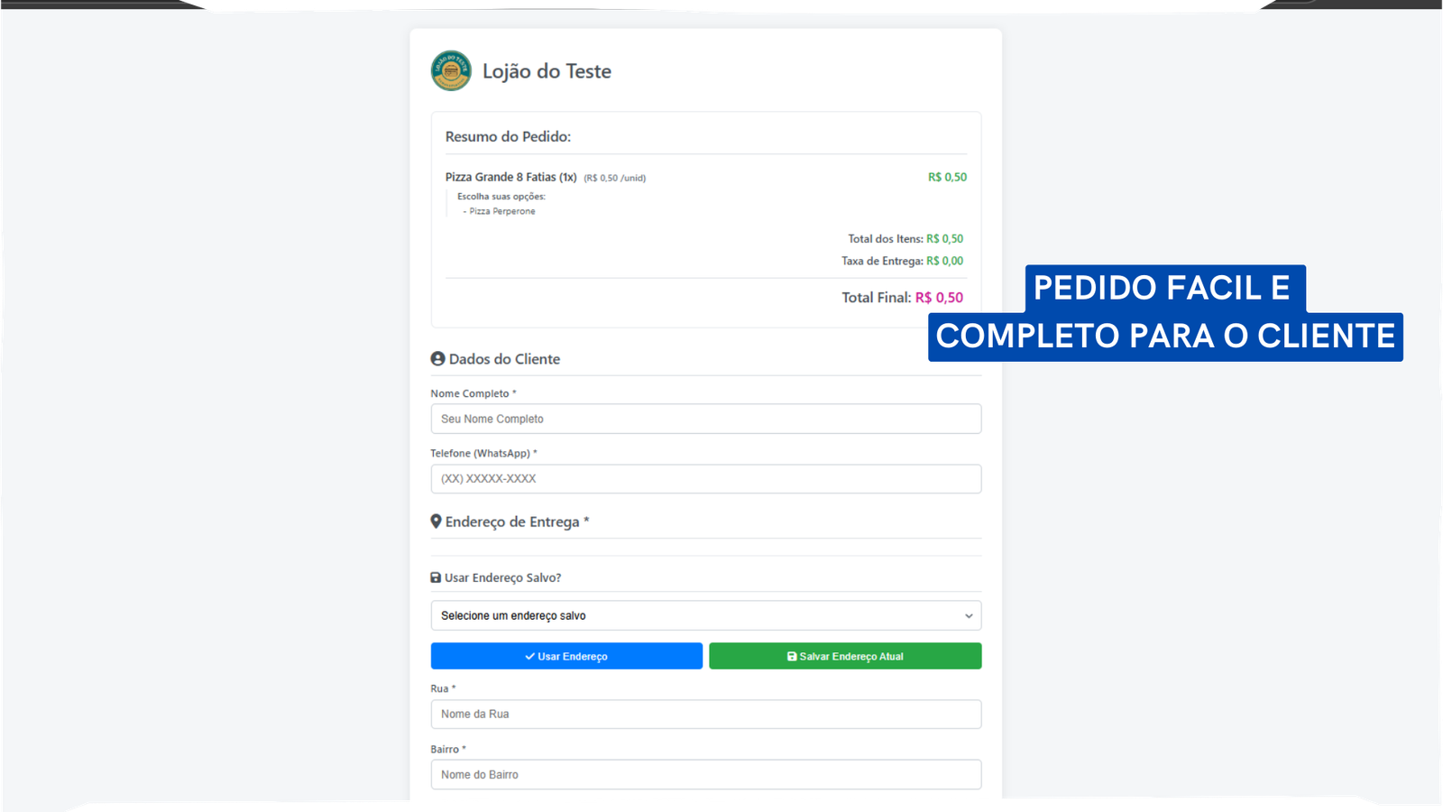Tela de Pedido do Cliente